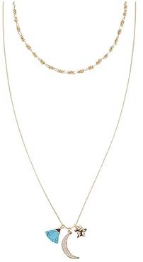 Moon Charm Cluster Layer Necklace (Gold) Necklace