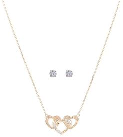 Sterling Silver Heart Trio Set Necklace (14K Rose Gold Plating) Necklace