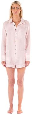 Soft Striped Linen Romper (Pink/White) Women's Jumpsuit & Rompers One Piece