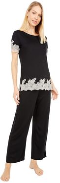 Luxe Shangri-La Short Sleeve PJ Set (Black) Women's Pajama Sets