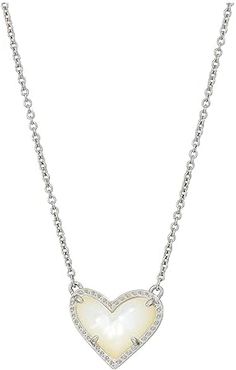 Ari Heart Short Pendant Necklace (Rhodium Ivory Mother-of-Pearl) Necklace
