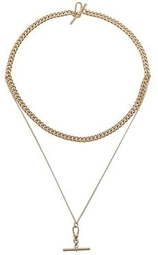 Curb Chain 2 Row Necklace (Warm Brass) Necklace
