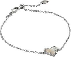Ari Heart Delicate Chain Bracelet (Rhodium Ivory Mother-of-Pearl) Bracelet