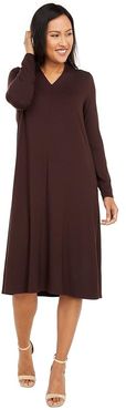 V-Neck Calf Length Dress (Dark Brown Stone) Women's Dress