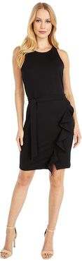 Ponte Dress with Wrap Skirt (Black) Women's Clothing