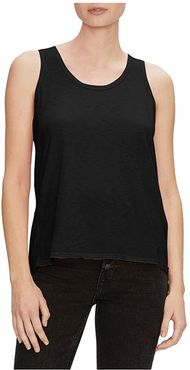 Lara Supima Cotton Slub Scoop Neck Tank Top w/ Rib Insert (Black) Women's Clothing