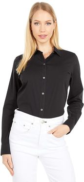 Bella No Iron Stretch Button-Up Blouse (Black) Women's Clothing