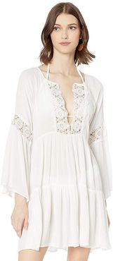 Saltwater Solids Bell Sleeve Dress Cover-Up (White) Women's Swimwear