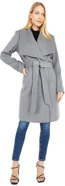 39 Slick Wool Wrap Coat with Exaggerated Collar (Mid Grey) Women's Clothing