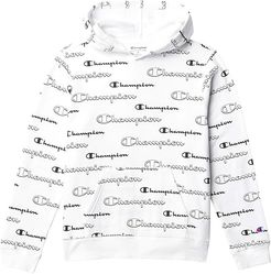 All Over Print Shadow Script Hoodie (Big Kids) (White) Boy's Clothing