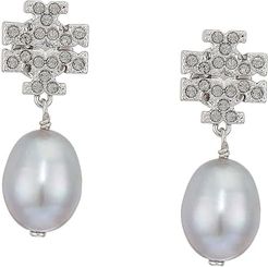 Kira Pave Pearl Drop Earrings (Tory Silver/Pearl) Earring