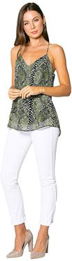 Olive Snake Printed Cami with Adjustable Strap (Olive/Black) Women's Clothing