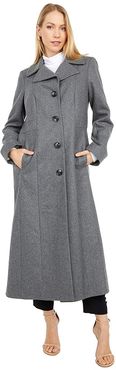 Long Wool Button Front Coat (Medium Grey) Women's Coat