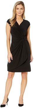 Carmela Short Sleeve Faux Wrap Dress (Black) Women's Dress
