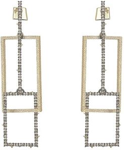Crystal Encrusted Brutalist Link Post Earrings (10K Gold/Ruthenium) Earring