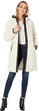 Sherpa Hooded Coaches with Quilted Lining and Faux Leather Trim (Cream) Women's Clothing