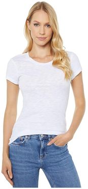 Short Sleeve Simple Crew Neck Tee in Slubbed Jersey (White) Women's Clothing