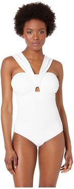 Pearl Shoulder Strap One-Piece (White) Women's Swimsuits One Piece