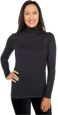 Striped Long Sleeve Turtleneck (Black/Charcoal) Women's Clothing