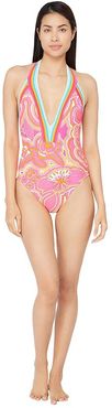 25th Anniversary - Morning Sunrise Halter Plunge One-Piece Swimsuit (Multi) Women's Swimsuits One Piece