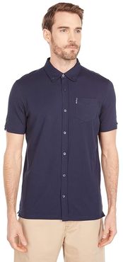 Short Sleeve Supima Knit Button-Up Shirt (Navy Blazer) Men's Clothing