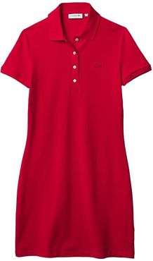 Short Sleeve Slim Fit Stretch Pique Polo Dress (Red) Women's Dress