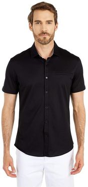 Short Sleeve Sport Shirt with Hacking Pocket (Black Solid) Men's Clothing