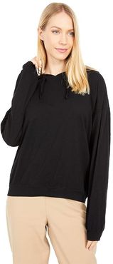 Slubbed Jersey Bishop Sleeve Hoodie (Black) Women's Clothing