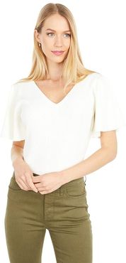 Flutter Sleeve Top (White) Women's Clothing