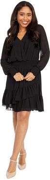Solid Ruffle Dress (Black) Women's Dress