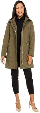 34 1/2 Single Breasted Rain Jacket with Removable Hood (Olive) Women's Coat