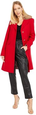 Wool Coat w/ Faux Fur Collar (True Red) Women's Coat