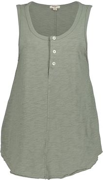 Soft Slub Cotton Button Tank Top (Coastal Sage) Women's Clothing