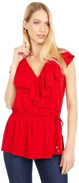 Ruffle Trim Jersey Top (Orient Red) Women's Clothing