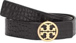 1.5 Embossed Croc Logo Belt (Black/Gold) Women's Belts