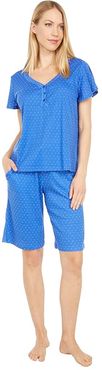 Petite China Blue Short Sleeve Bermuda Pajama (Blue Dot) Women's Pajama Sets