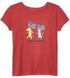 Dog and Cat Flags Crusher Tee (Little Kids/Big Kids) (Faded Red) Girl's Clothing