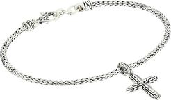 Classic Chain Cross Charm on 2.5 mm Mini Chain Bracelet with Lobster Clasp (Silver) Bracelet