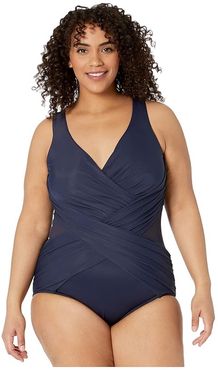 Plus Size Solid Crossover One-Piece (Midnight Blue) Women's Swimsuits One Piece