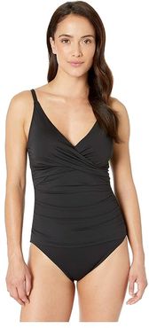 Pearl Over the Shoulder Cross Front One-Piece (Black) Women's Swimsuits One Piece