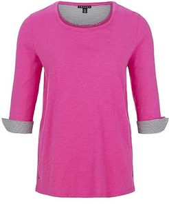 3/4 Sleeve Crew Neck w/ Snaps (Hot Pink) Women's Clothing