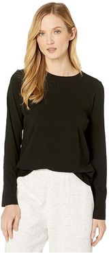 Slubby Organic Cotton Jersey Round Neck Long Sleeve Top (Black) Women's Clothing