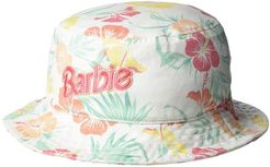 Barbie Reversible Bucket Hat (Little Kids/Big Kids) (Bright White Retro Hibiscus) Caps