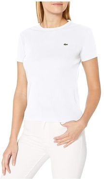Short Sleeve 1X1 Rib CN T-Shirt (White) Women's Clothing