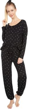 Ultra Soft Heart Jersey Pajama + Scrunchie Set (Black Multi) Women's Pajama Sets