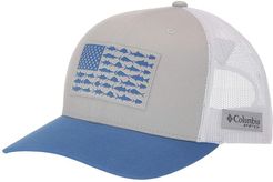 PFG Mesh Snapback Fish Flag Ball Cap (Cool Grey/White/Vivid Blue) Caps