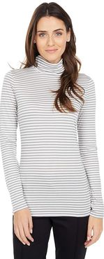 Striped Long Sleeve Turtleneck (Ivory/Soft Grey) Women's Clothing