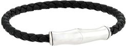 Bamboo 5mm Station Bracelet in Black Leather (Silver) Bracelet