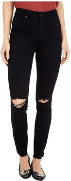 Hoxton Ankle w/ Outseam Slit + Raw Hem in Black Dawn Destructed (Black Dawn Destructed) Women's Jeans