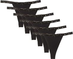 Organic Cotton Lace-Waist Thong 6-Pack (Black) Women's Underwear